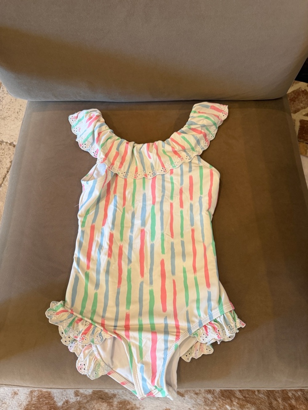 Beaufort Bonnet Girls One-Piece Ruffle Swimsuit - Pastel Stripe